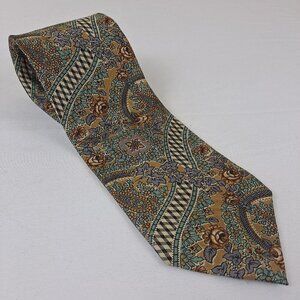 Villa Bugatti Men's Tie 100% Italian Silk Paisley Floral Gold Blue Green Black